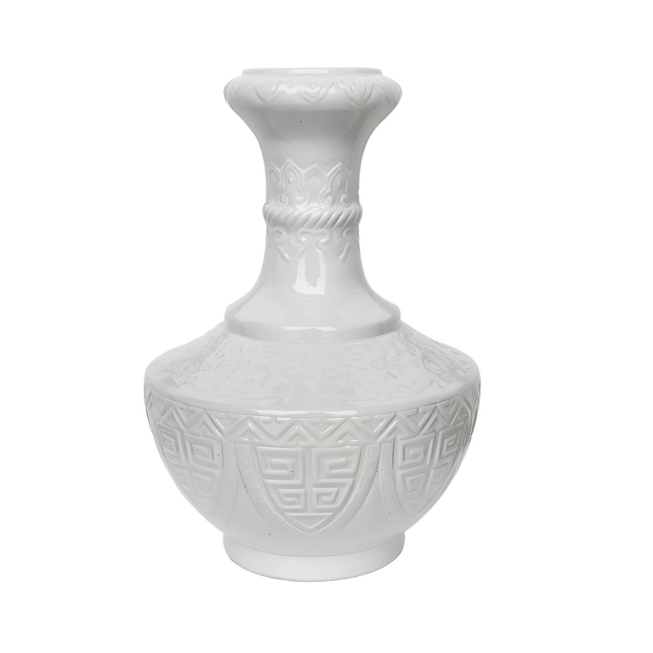 Barclay Butera Couture Greek Key Carving ..Porcelain Bud Vase White