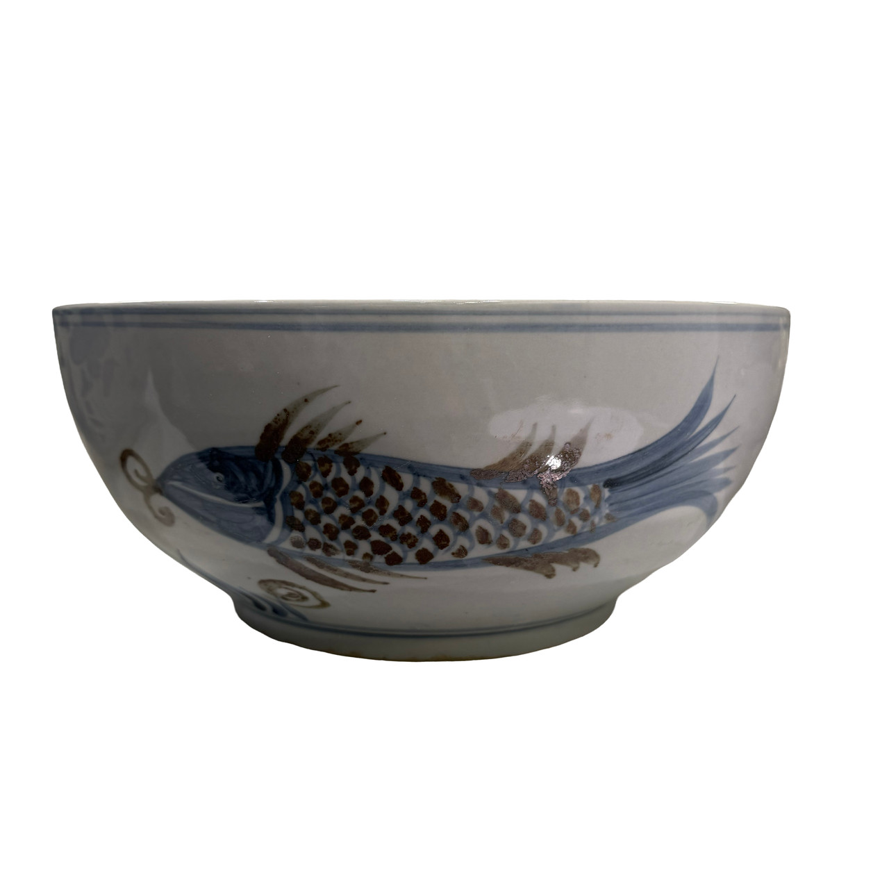 Barclay Butera Couture Blue & White ..Porcelain Bowl Splashing Koi Large