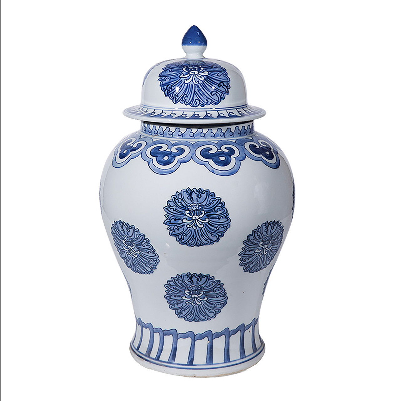Blue & White Multi Flowers Temple Porcelain Jar