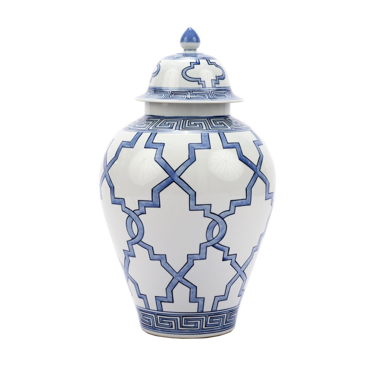 Blue And White Greek Key Grids Heaven Porcelain Jar