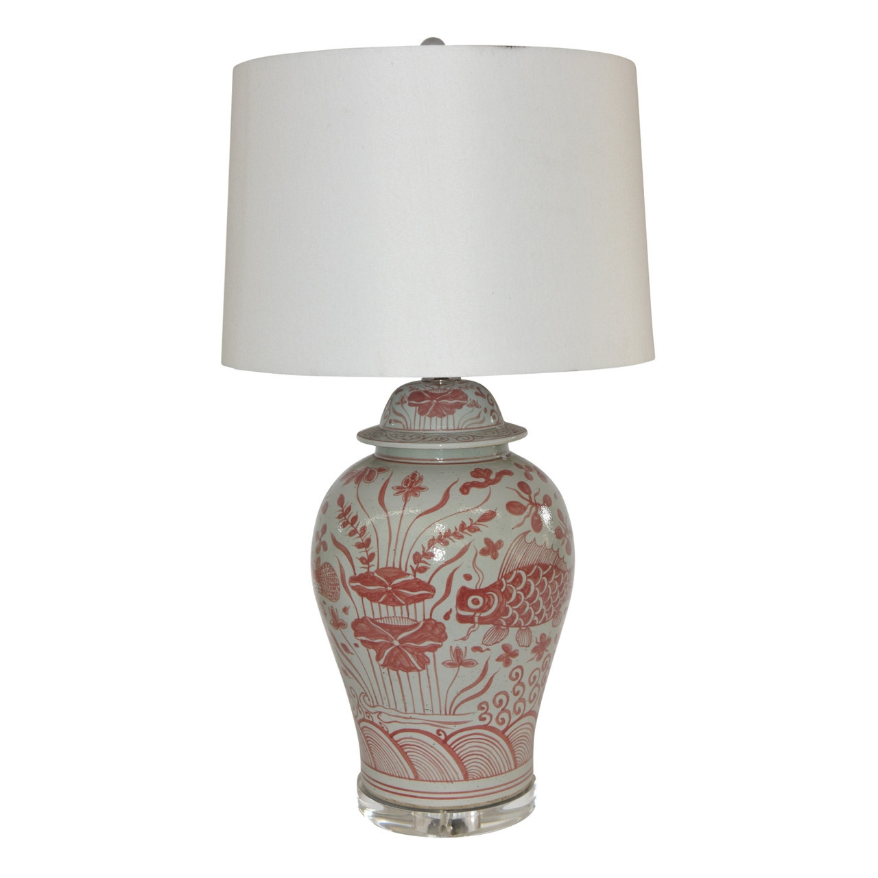Coral Red Fish Temple Jar Table Lamp