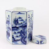 Blue And White Hex Village Flower Jar
