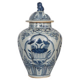 Blue And White Ridged Jar Fish Motif