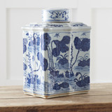 Blue And White Curved Tea Jar Lotus Motif