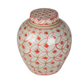 Coral Red Ming Jar Coin Motif