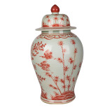 Coral Red Peony Plum Temple Jar Large