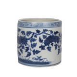 Blue And White Flower Bird Greek Key Cachepot