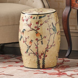 Beige Famille Rose Garden Stool with Magpie Cherry Motif
