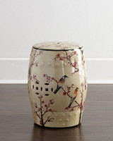 Beige Famille Rose Garden Stool with Magpie Cherry Motif