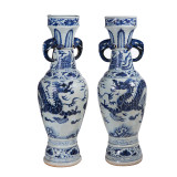 Blue And White Dragon Vase Elephant Nose Handle
