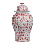 Coral Red Coin Flower Temple Jar - 2 Sizes