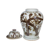 Rusty Brown Porcelain Temple Jar Magpie on Plum Motif Small
