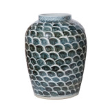 Rusty Blue Jar With Fish Scale Pattern - Small