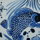 Hand Painted Blue & White Porcelain Tile Koi Lotus - Framed /12F02A