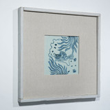 Hand Painted Blue & White Porcelain Tile Puffer Fish - Framed /12F01