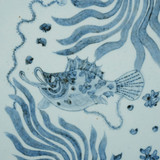 Hand Painted Blue & White Porcelain Tile Puffer Fish - Framed /12F01