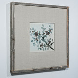 Hand Painted Blue & White Brown Porcelain Tile Sparrows on Branches - Framed /12F02