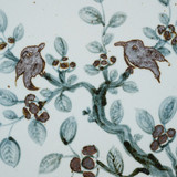 Hand Painted Blue & White Brown Porcelain Tile Sparrows on Branches - Framed /12F02