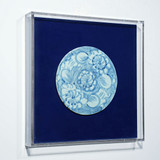 Handpainted Blue & White Porcelain Tile Silla Flower Round - Acrylic Shadow Box /S06