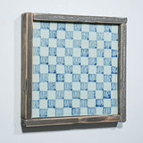 Hand Painted Blue & White Porcelain Tile Chess Board - Framed /12F02A