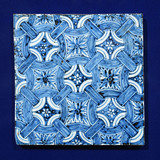 Handpainted Antique Reproduction Porcelain Tile Blue & White Lucky Knots - Acrylic Shadow Box /S06