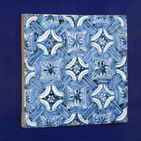 Handpainted Antique Reproduction Porcelain Tile Blue & White Lucky Knots - Acrylic Shadow Box /S06