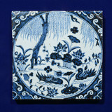 Handpainted Antique Reproduction Porcelain Tile Blue & White Madarin Ducks - Acrylic Shadow Box ...