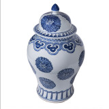 Blue & White Multi Flowers Temple Porcelain Jar