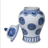 Blue & White Multi Flowers Temple Porcelain Jar