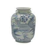 Blue And White Four Loop Handle Jar Twisted Flower Motif