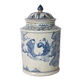 Blue And White Ancient People Lidded Jar