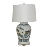 Blue And White Landscape Medallion Lamp
