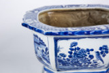 Blue And White Porcelain Octagonal Planter Floral Bird Motif