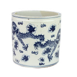 Blue And White Orchid Pot Dragon Motif