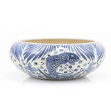 Blue And White Shallow Bowl Fish Motif Large