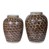 Rusty Brown Jar With Fish Scale Pattern