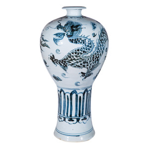 Indigo Blue Tall Dragon Phoenix Porcelain Vase