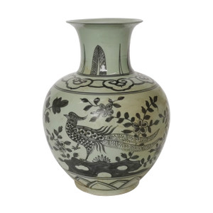 Black Pheasant Long Neck Vase