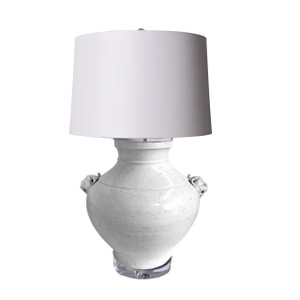 Lion Handle White Crackle Porcelain Jar Lamp