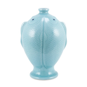 Seafoam Blue Carved Fish Vase Large