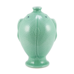 Celadon Green Carved Fish Vase Large