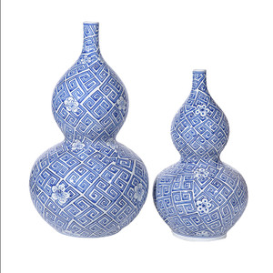 Blue & White Greek Key Gourd Vase - 2 Sizes