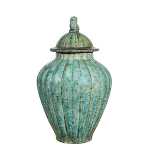 Speckled Green Ribbed Lion Lid Jar