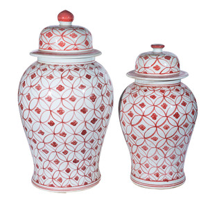 Coral Red Coin Flower Temple Jar - 2 Sizes