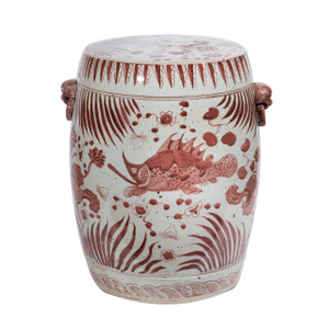 Moka Porcelain Garden Stool Fish Motif