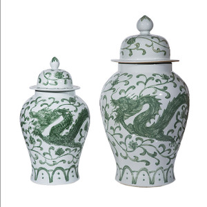 Celadon Dragon Lotus Temple Jar - 2 Sizes