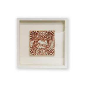 Handpainted Taupe Antique Style Porcelain Tile Shadow Box -Deer In The Woods