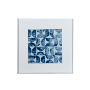 Handpainted Blue & White Porcelain Tile Aluminum Frame Infinity Semi Circles