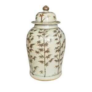 Barclay Butera Couture Graceful Bamboo Medium.. Brown & White Porcelain Temple Jar