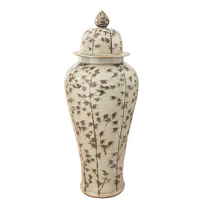 Barclay Butera Couture Graceful Bamboo XL Brown & White.. Porcelain Temple Jar